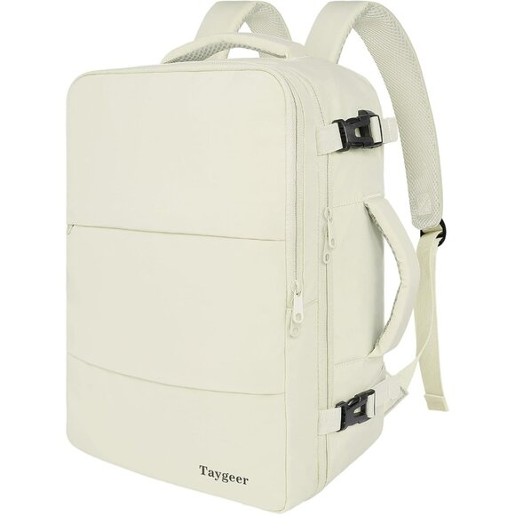 Taygeer Women's Cream Beige Travel Backpack Carry On 15.6inch Laptop Backpack - Picture 1 of 10